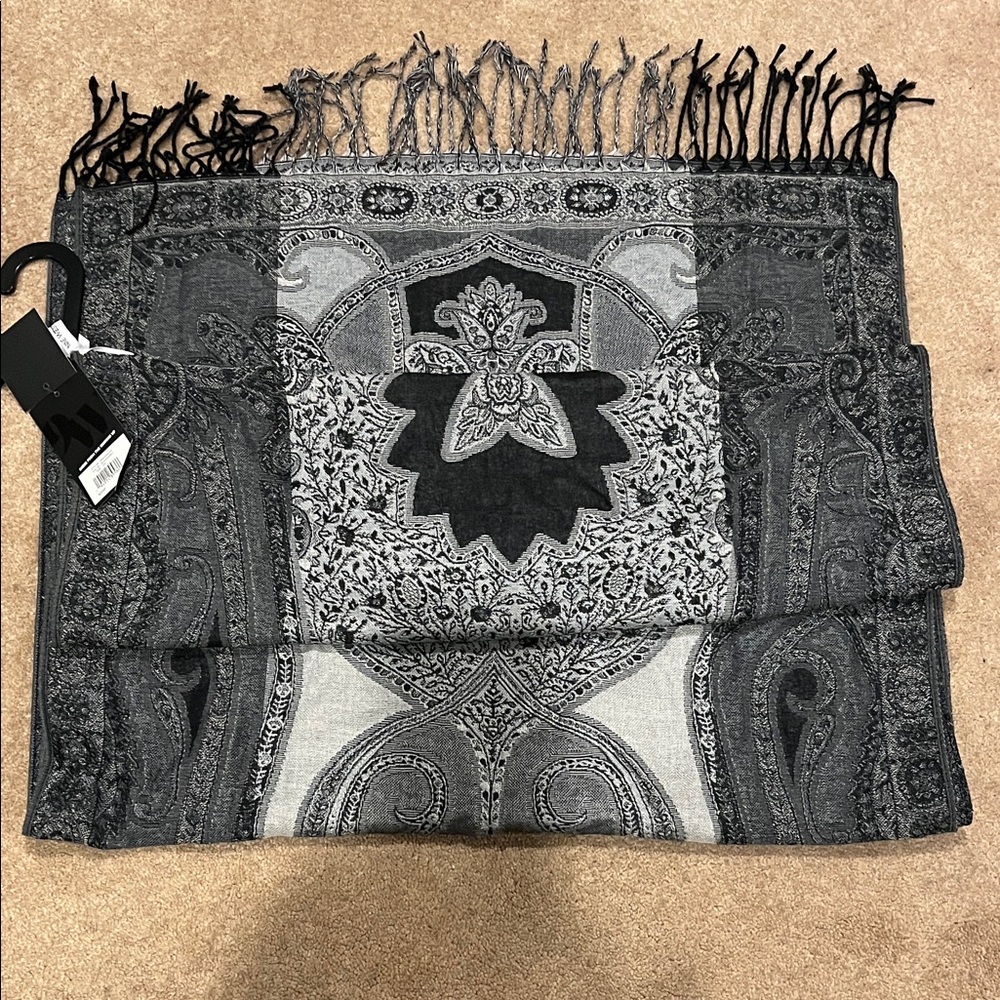 Nine West Black and Gray Paisley Scarf